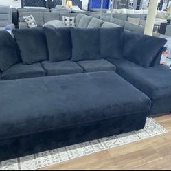 New Super Comfy All Black Or Black And Gray Sectional And Ottoman Sofa Couch 