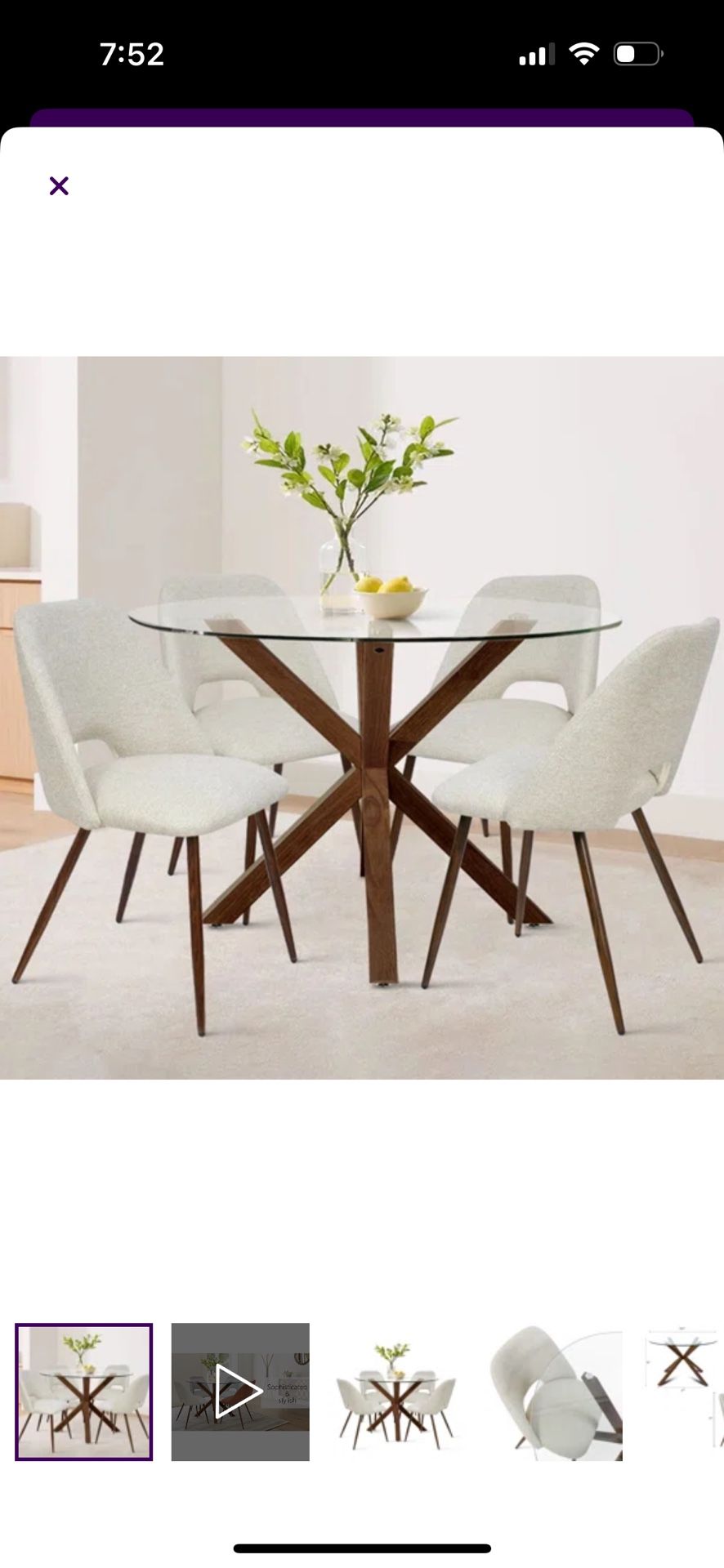 5 piece Round Glass Dining Table Set