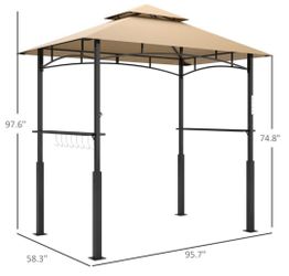 New‼️Outdoor Grill Gazebo w/ LED Light, 2 Side Shelves, Hooks, Bottle Opener, 8' x 5', Dark Brown