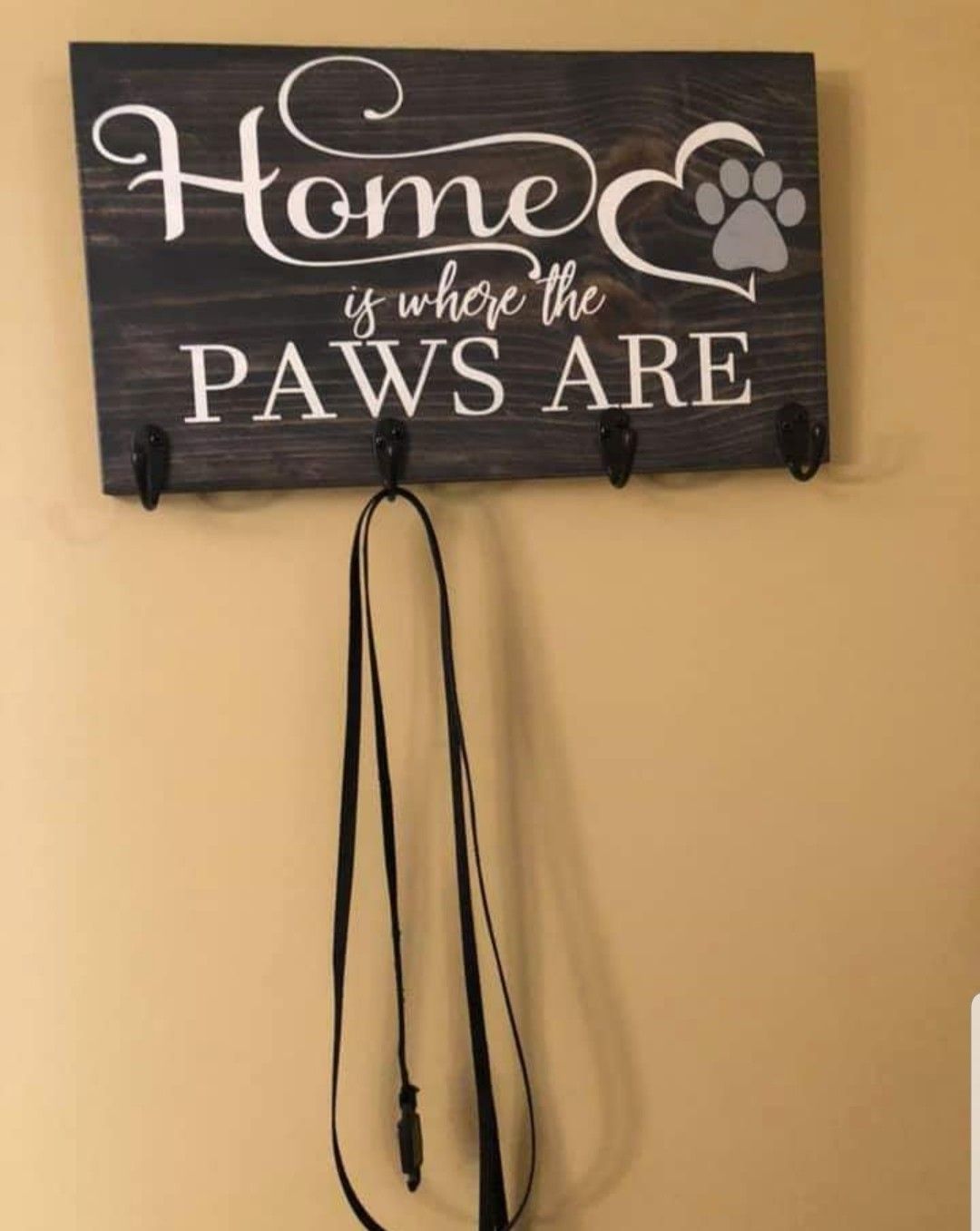 Pet dog leash holder wooden sign decor