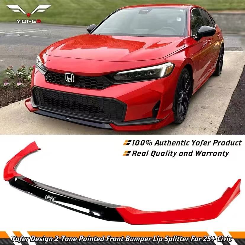 BRAND NEW 3PCS 2025-2026 Honda Civic 11th Gen Yofer Painted Rallye Red Bumper Lip Splitter Kit