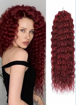 300g Curly Braiding Hair,Burgundy Ocean Wave Crochet Hair Extensions for Women,Long Synthetic Loose Deep Wave Wavy Twist Hair for Boho Braids