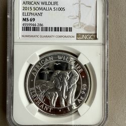 2015 NGC MS69 SOMALIA 1oz ELEPHANT SILVER COIN 