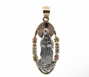 Woman’s Ladies 14k Tricolor Rose White Yellow Gold 1.5” Inch Virgin Mary Pendant For Necklace GP3111046