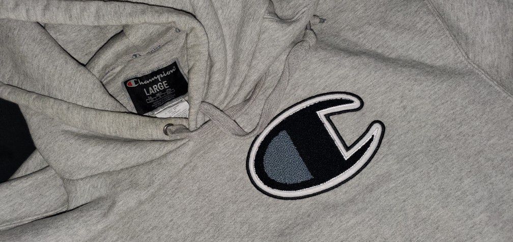Champion Stitched Hoodie Big C Logo Sweater Fleece Pullover grey hoodie
