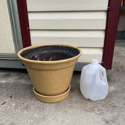 Fiberglass Planter Pot with Attached Saucer 15”W x 12”H  Lightweight 