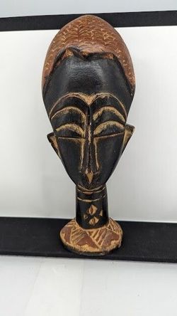 Handcrafted African Solid Wood Tribal Head Statue Figure 10 Inch Used