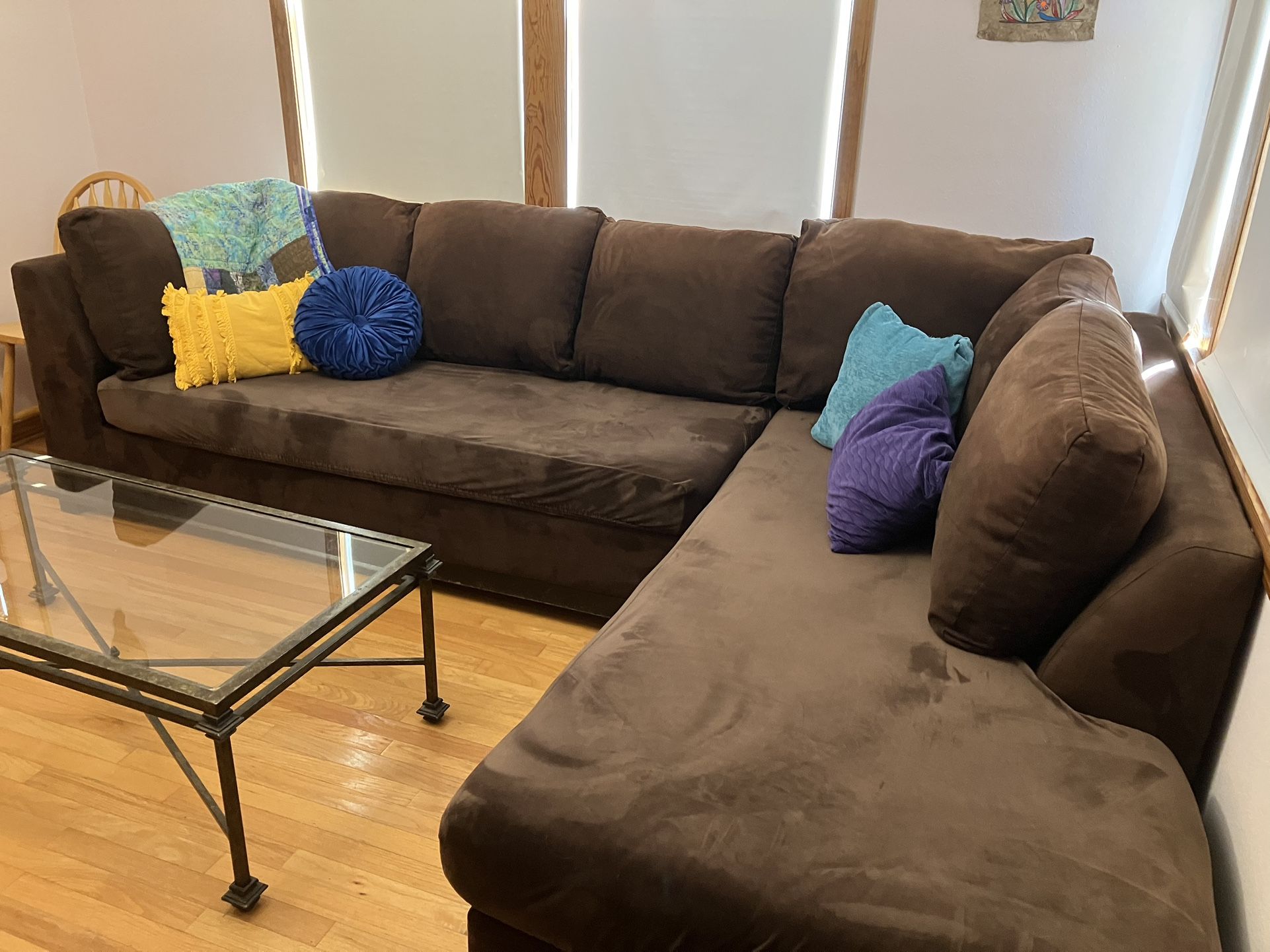Chocolate Brown, Two-Piece Sectional With Seat Covers Included - $300