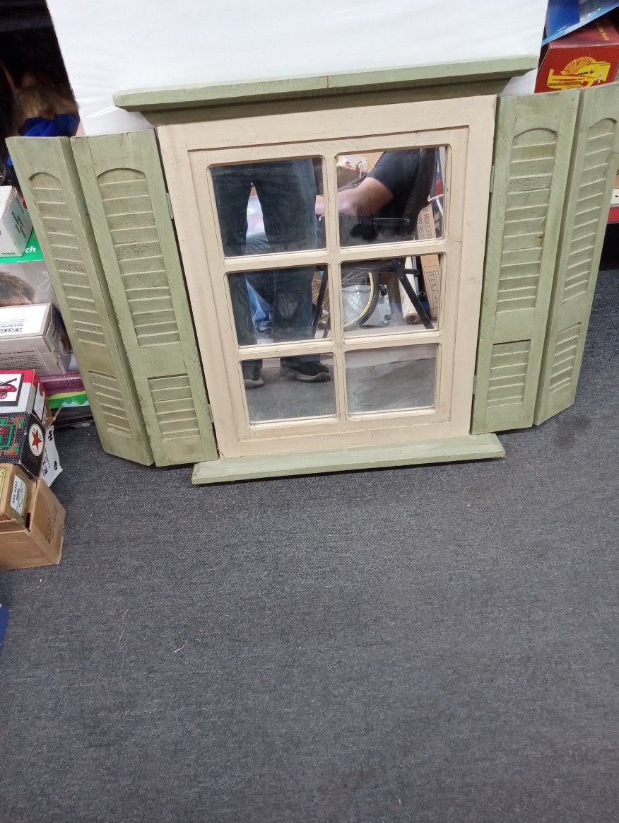 Green Vintage Shutter Window Mirror 36x24"H