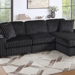 -Sectional Sofa With Chaise & Soft Fur Like Corduroy Fabric