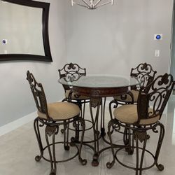 Metal And Glass Round Dining Table Set 
