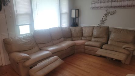 Beige / Tan Leather Living Room Sofa Set
