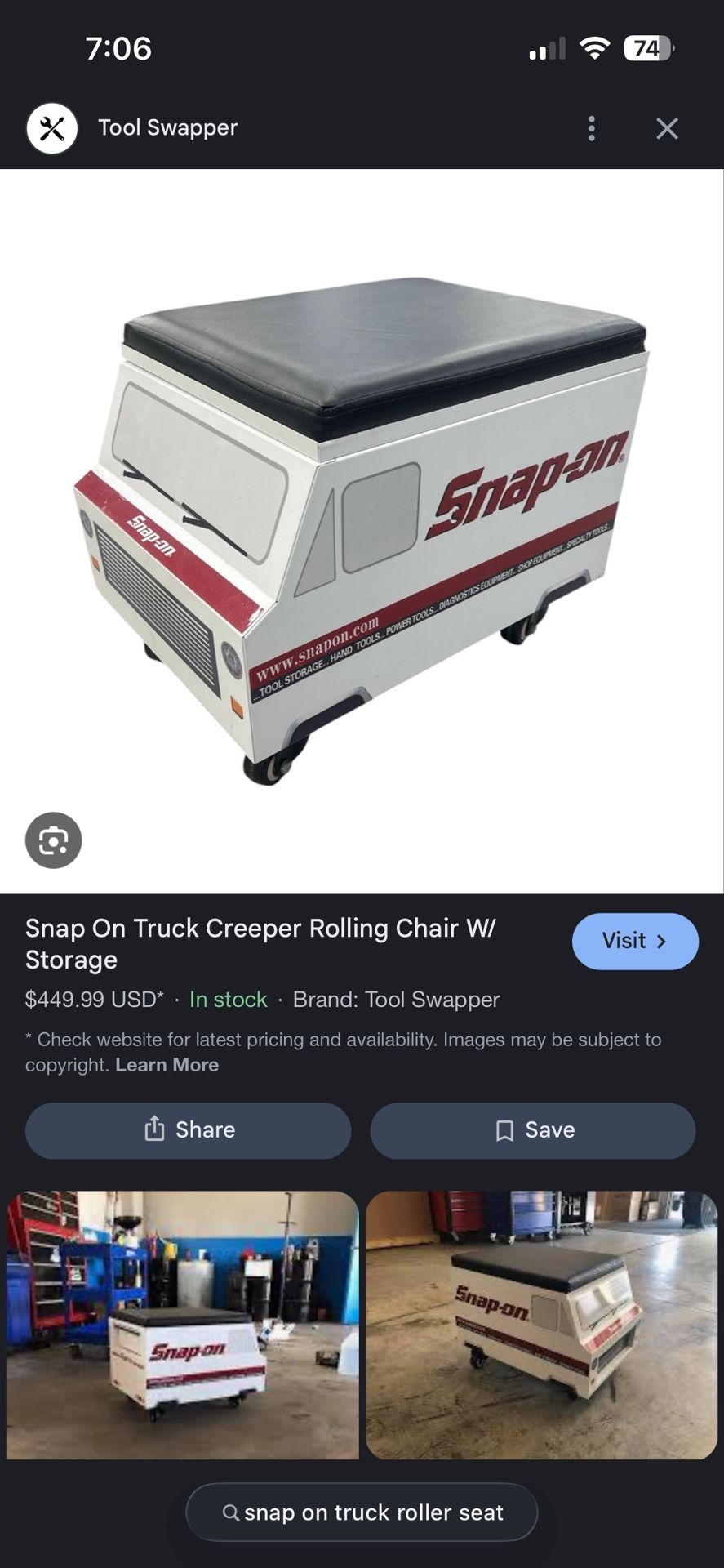 Snap On 2-Drawer Tool Box Creeper Seat