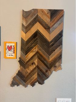 Rustic Wood Chevron Indiana State Decor
