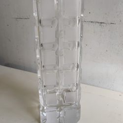 Vintage Clear Cut Glass Crystal Vase Beautiful Square Shape Design Pattern 8 in