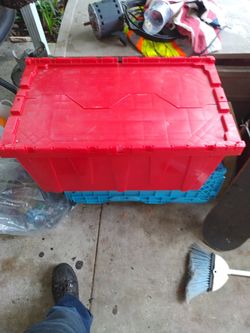 27×16. Uline Industrial Plastic Bin With Integrated Interlocking Lid