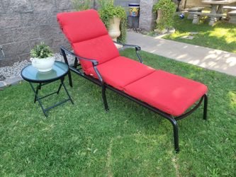 Outdoor Patio Chaise Lounge with Red Cushion