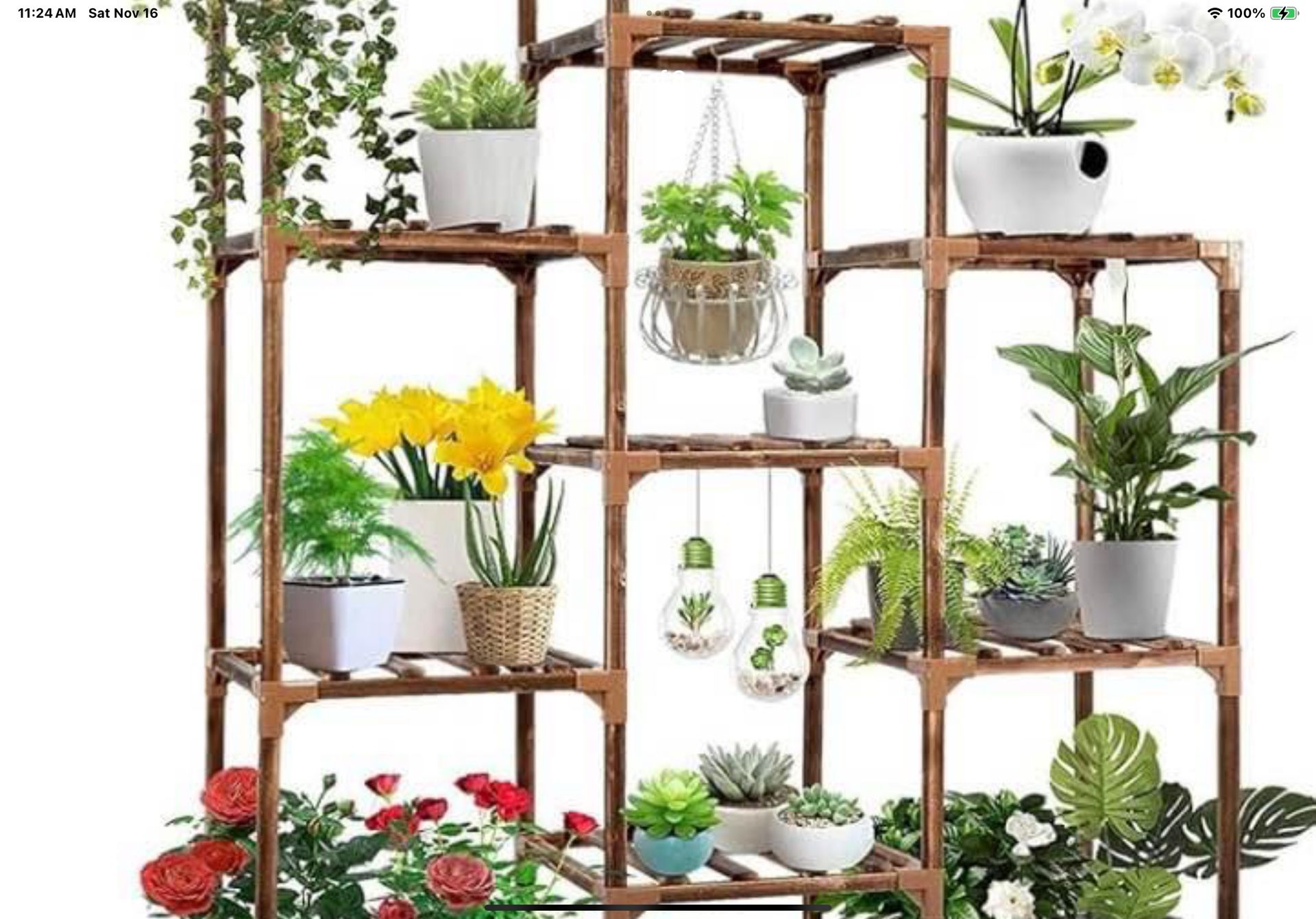 Plant Stand 10 Tier Carbonized Wood Stand For Indoor Or Outdoor Display 