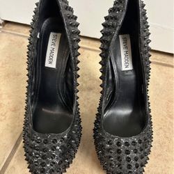 Steve Madden black glitter spike heels