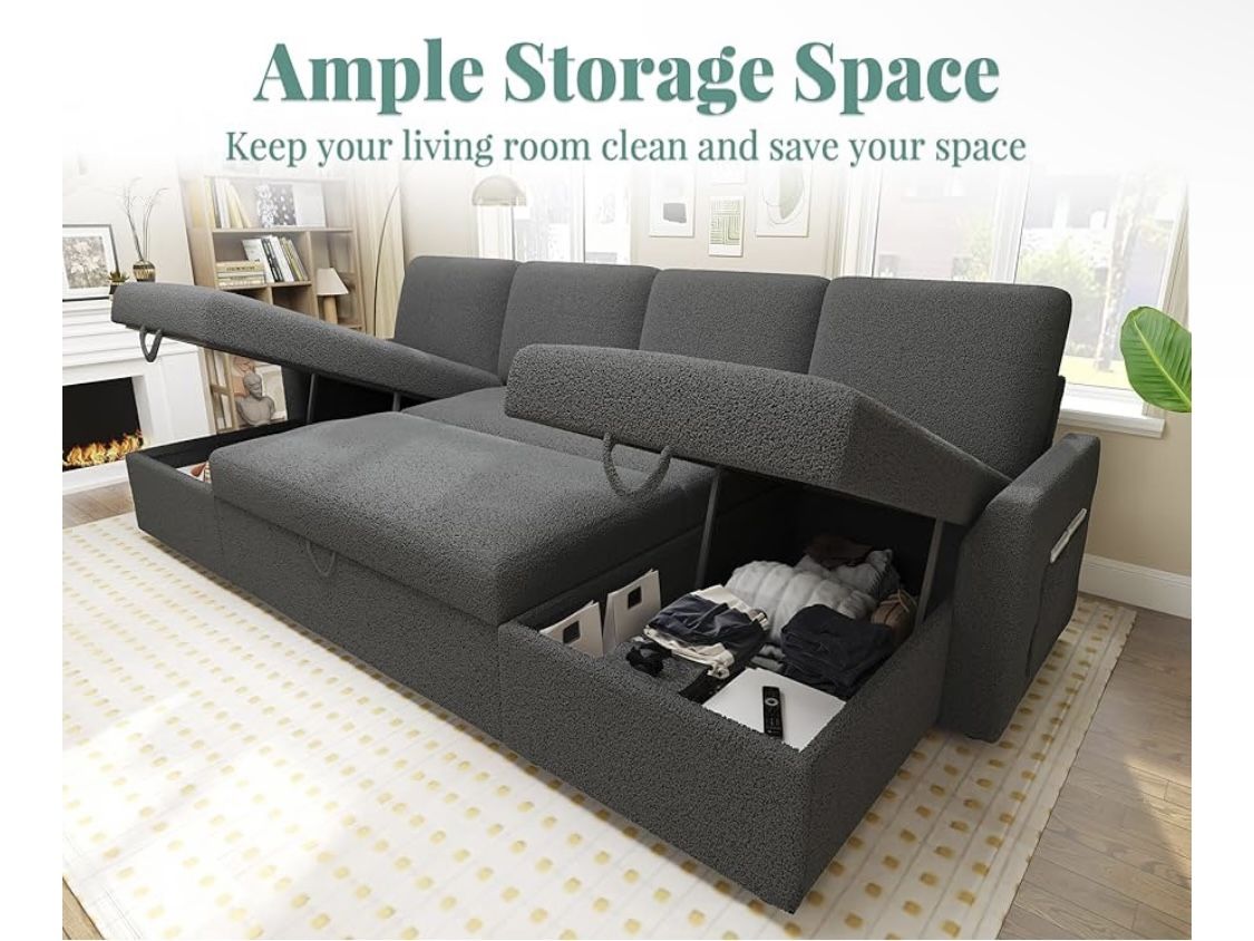 Dark Grey Sectional Sleeper Sofa with Storage