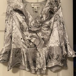 Ladies Silver Blouse Size 15 By Victor Costa
