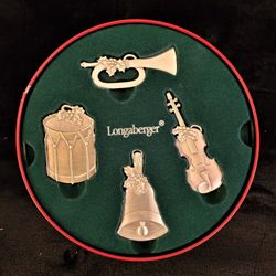Longaberger - Sounds of the Season - 4 Pewter Christmas Ornaments