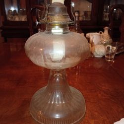 Vintage Oil Lamp 11 Inches Tall Clear Pressed Glass
