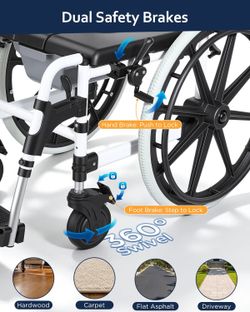 Self-Propelled Shower Wheelchair, 22” Wheels, 300 lbs Heavy Duty $250