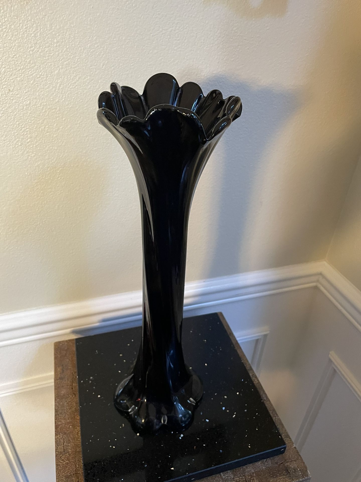 Vintage Black Swung Vase Black Glass 16”