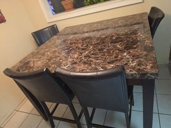Brown Faux Marble Pub Table & 4 Chairs