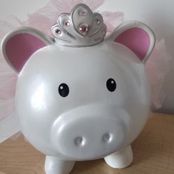 $25.00 - PIGGY BANK, Ballerina Or Princess Style!  Ceramic/Like New - Gorgeous Tutu & Crown!