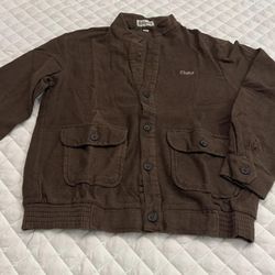 CHALIF Unisex lightweight knit brown Sweatshirt Jacket Vneck button up Large