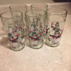 Christmas Heavy 16 Ounce Glasses Set Of 5