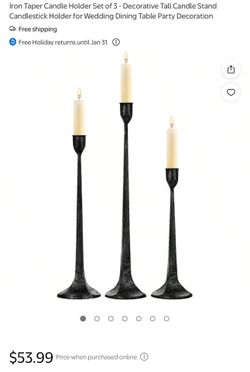 Denique Iron Taper Candle Holder Set of 3, Black