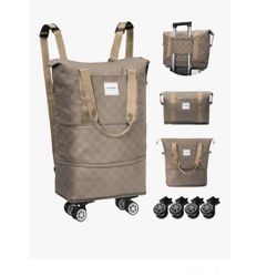 WOOMADA Expandable Foldable Rolling Duffel Bag with Wheels, Detachable Rolling Backpack Weekend Bag for Travel, Business, Camping