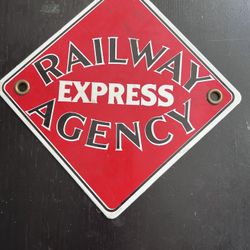 Vintage REA Railway Express Agency Railroad Porcelain Metal Sign 8" X 8"