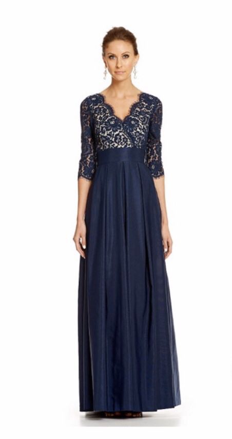 Eliza J Navy/Lace empire waist gown formal dress - size 12
