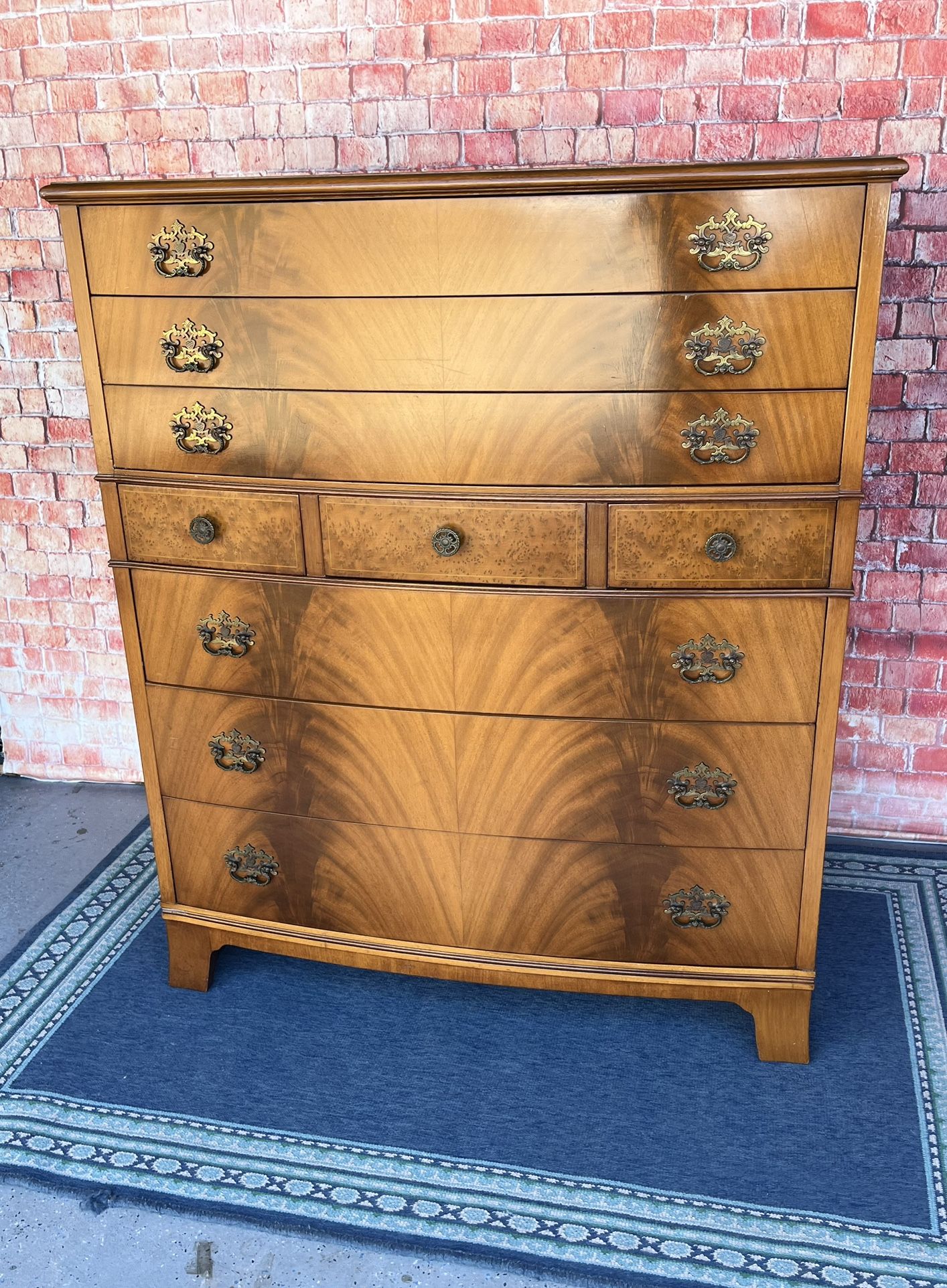 Antique Dresser RWAY Tall Solid Burl Wood