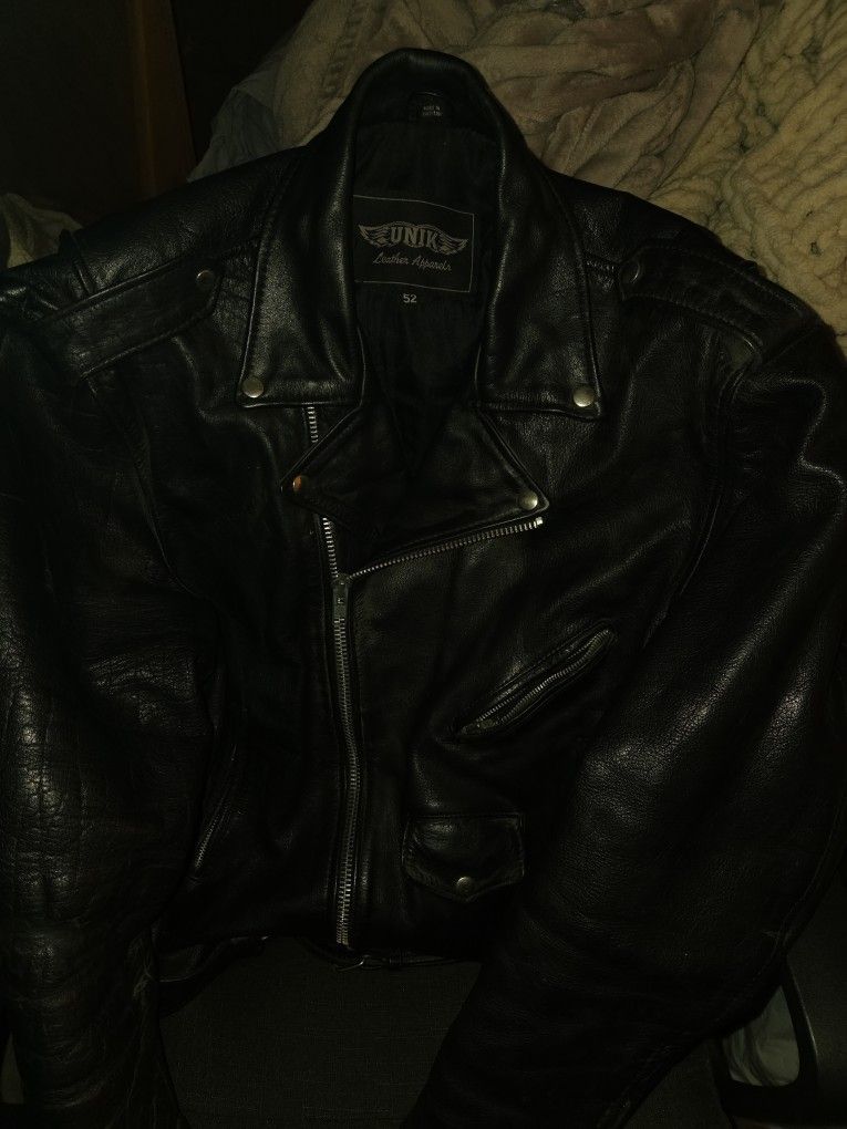 UNIK Double Leather Riders Motorcycle Jacket Mens Siz