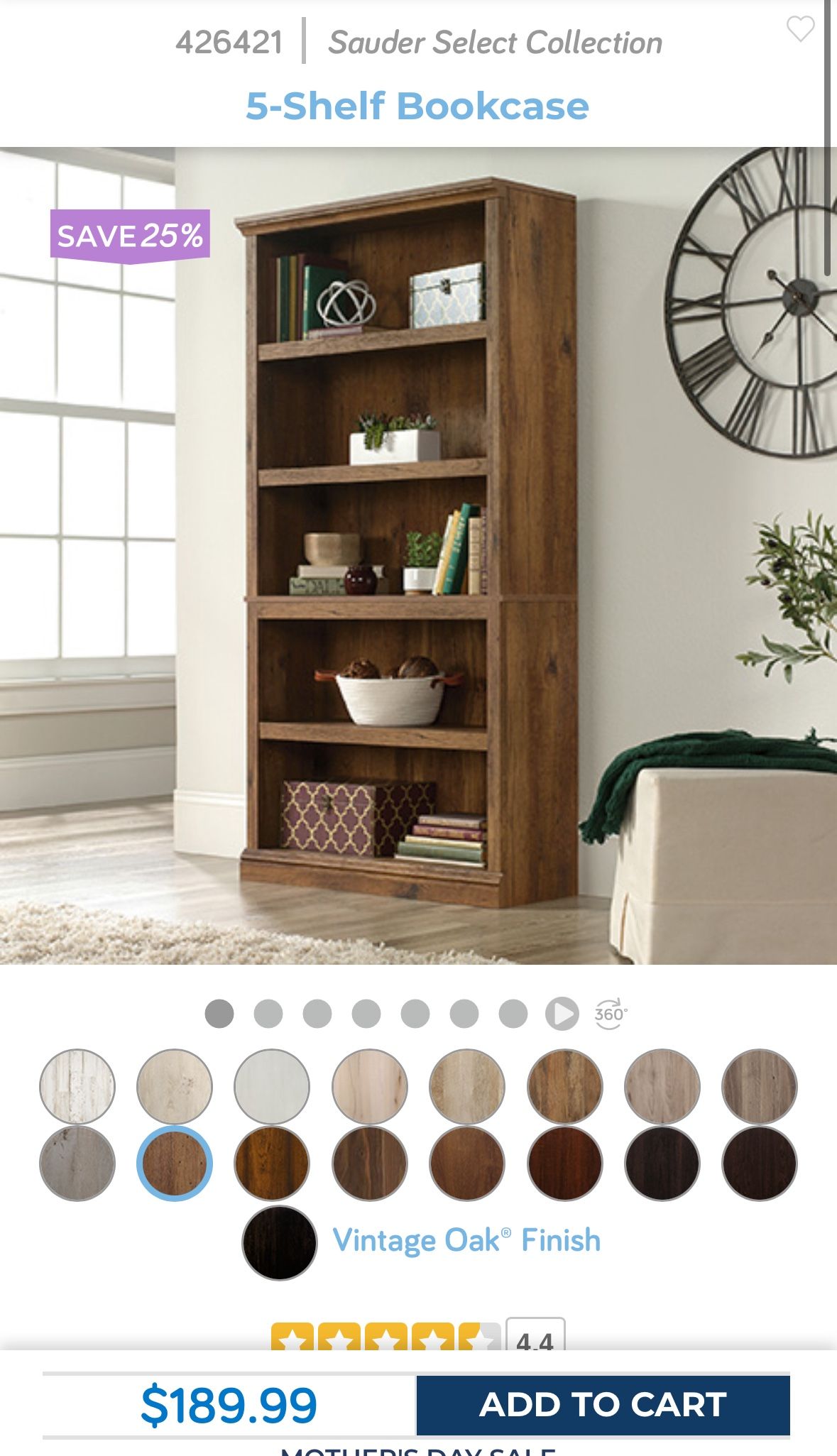 69 in. Vintage Oak Engineered Wood 5-Shelf Bookcase