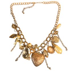 Y2K Rose Goldtone Multi-Charm Upcycled Statement Necklace Brutalist Coquette