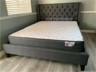 Full Size Grey Tufted Bed With Ortho Mattress Included