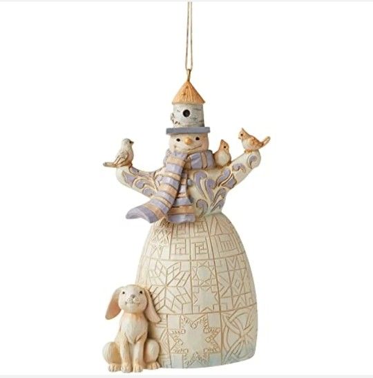 Jim Shore Heartwood Creek White Woodland Snowman Ornament Birch Birdhouse Hat