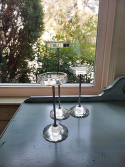 Crystal Pillar Candle Holders - Set of 3