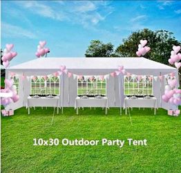 10'x30' Outdoor Canopy Party Wedding Tent White Gazebo Pavilion with Side Walls, Event Canopies