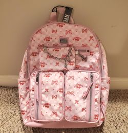 NEW Madden NYC Women's Double Pocket Dome Backpack in Pink cherry