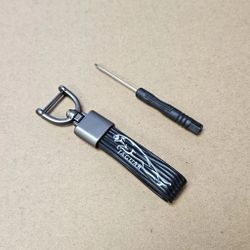 Brand New Jaguar Black Leather Strap Keychain Keyring