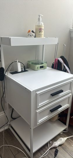 White LED Double Drawer Nightstand with Charging Station