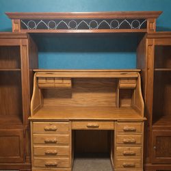 Solid Oak Roll Top Desk and Entertainment Center - Can buy separately