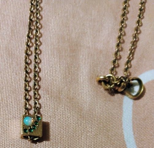 Victorian 10k Gold Filled Watch Chain/Necklace With Opal And Turquoise Slider